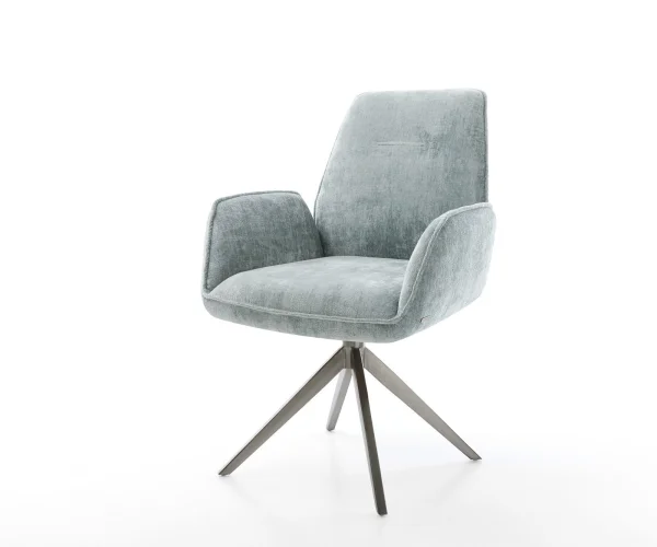 Chaise-pivotante Zoa-Flex chenille bleu pastel pied croisé large grafiete pivotement sur 360° fonction bascule ressorts ensachés