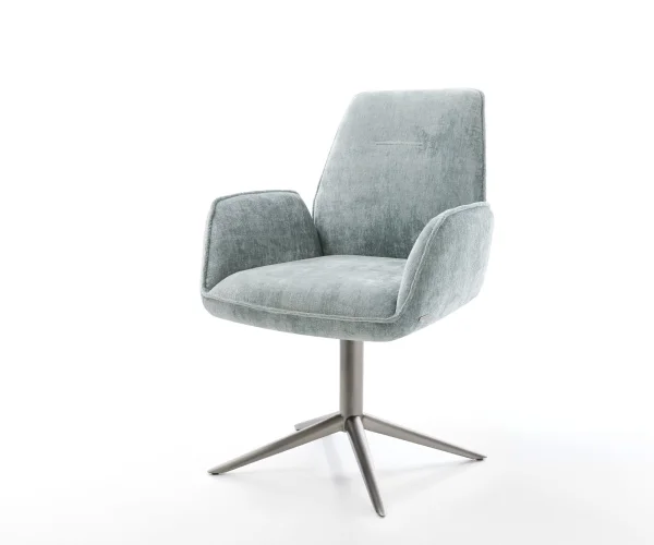 Chaise-pivotante Zoa-Flex chenille bleu pastel pied de chaise 4 branches grafiete pivotement sur 360° fonction bascule ressorts ensachés