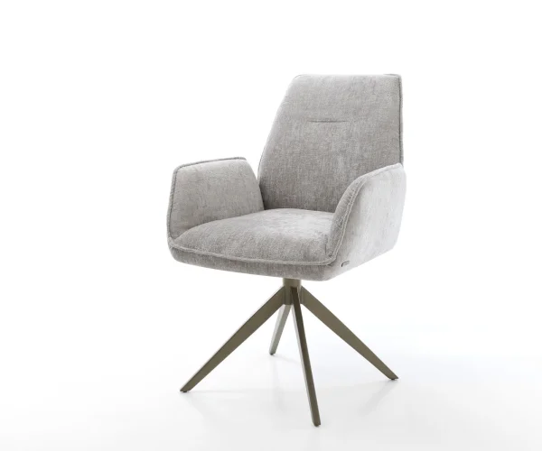 Chaise-pivotante Zoa-Flex chenille gris argenté pied croisé large aspect titane pivotement sur 360° fonction bascule ressorts ensachés