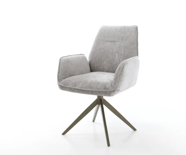 Chaise-pivotante Zoa-Flex chenille gris argenté pied croisé large aspect titane pivotement sur 360° ressorts ensachés