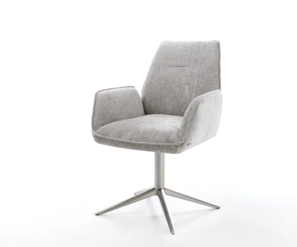 Chaise-pivotante Zoa-Flex chenille gris argenté pied de chaise 4 branches acier inoxydable brossé pivotement sur 360° fonction bascule ressorts ensachés