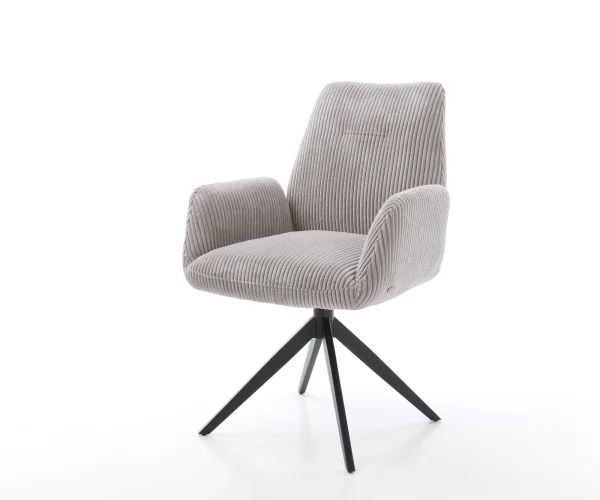 Chaise-pivotante Zoa-Flex côtelé gris argenté pied croisé large noir pivotement sur 360° fonction bascule ressorts ensachés