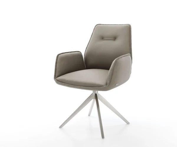 Chaise-pivotante Zoa-Flex cuir de vache couleur boue pied croisé large acier inoxydable brossé pivotement sur 360° fonction bascule ressorts ensachés
