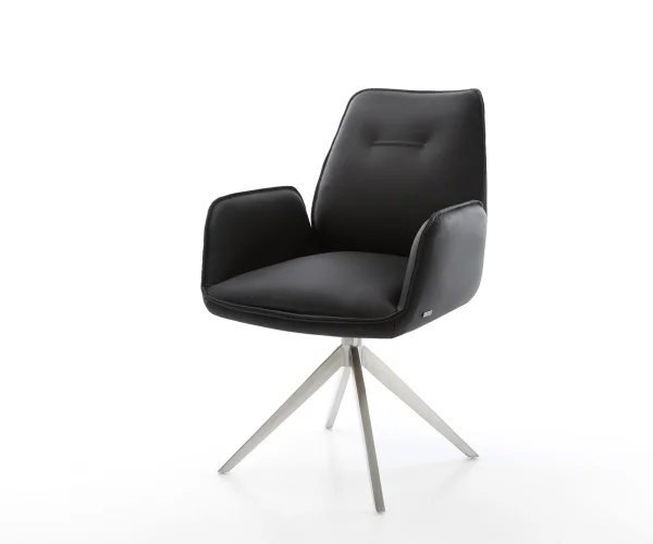 Chaise-pivotante Zoa-Flex cuir de vache noir pied croisé large acier inoxydable brossé pivotement sur 360° fonction bascule ressorts ensachés