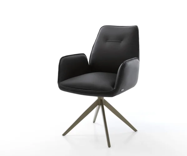 Chaise-pivotante Zoa-Flex cuir de vache noir pied croisé large aspect titane pivotement sur 360° fonction bascule ressorts ensachés
