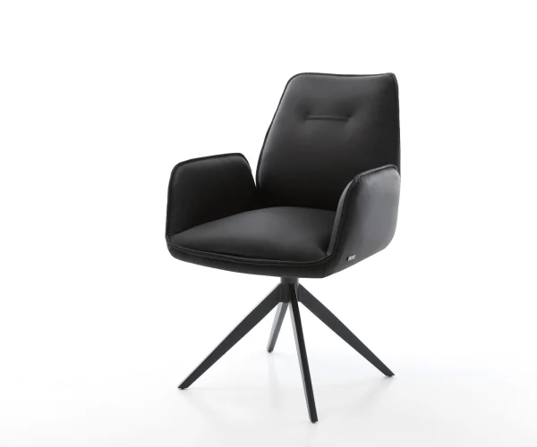 Chaise-pivotante Zoa-Flex cuir de vache noir pied croisé large noir pivotement sur 360° fonction bascule ressorts ensachés