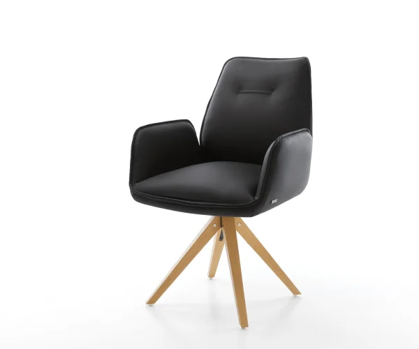 Chaise-pivotante Zoa-Flex cuir véritable noir cadre en bois angulaire pivote sur 180°