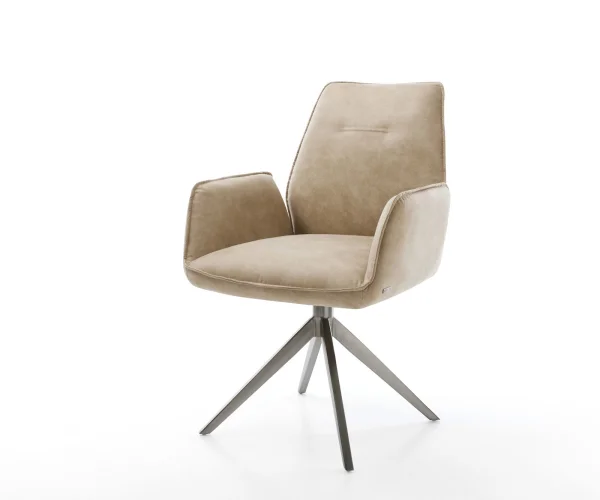 Chaise-pivotante Zoa-Flex microvelours beige vintage pied croisé large grafiete pivotement sur 360° fonction bascule ressorts ensachés