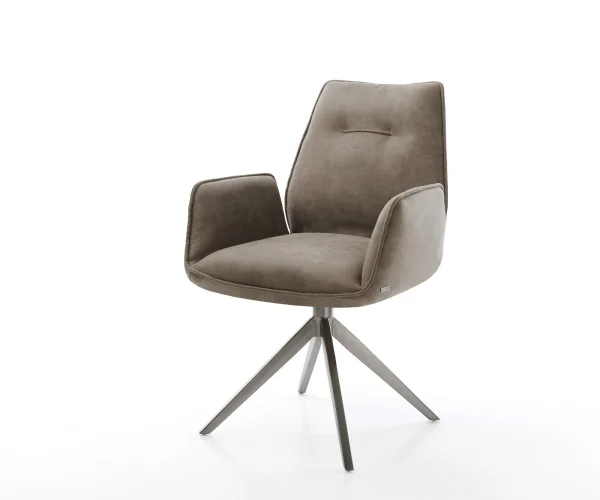 Chaise-pivotante Zoa-Flex microvelours taupe vintage pied croisé large grafiete pivotement sur 360° fonction bascule ressorts ensachés
