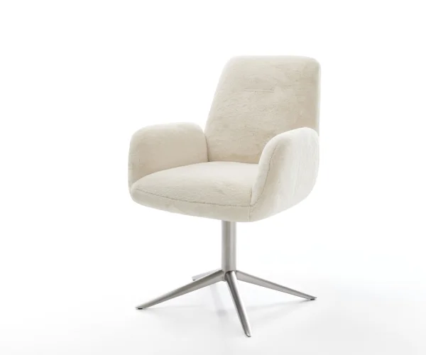 Chaise-pivotante Zoa-Flex peluche crème-blanc pied de chaise 4 branches acier inoxydable pivotement sur 360° fonction bascule resorts ensachés