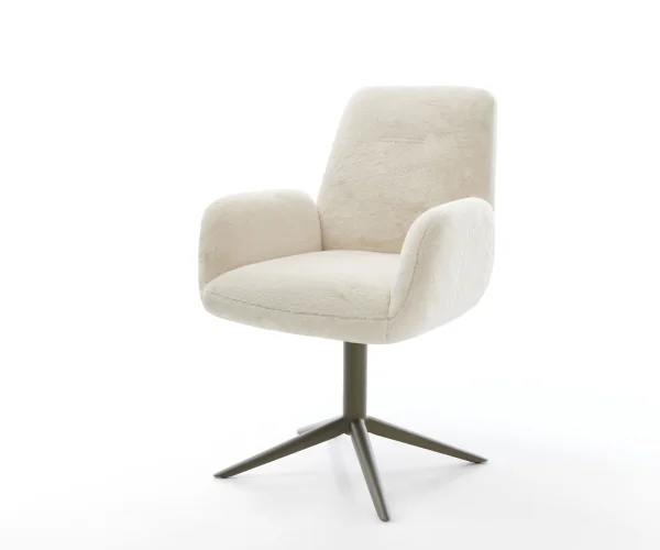 Chaise-pivotante Zoa-Flex peluche crème-blanc pied de chaise 4 branches aspect titane pivotement sur 360° fonction bascule resorts ensachés