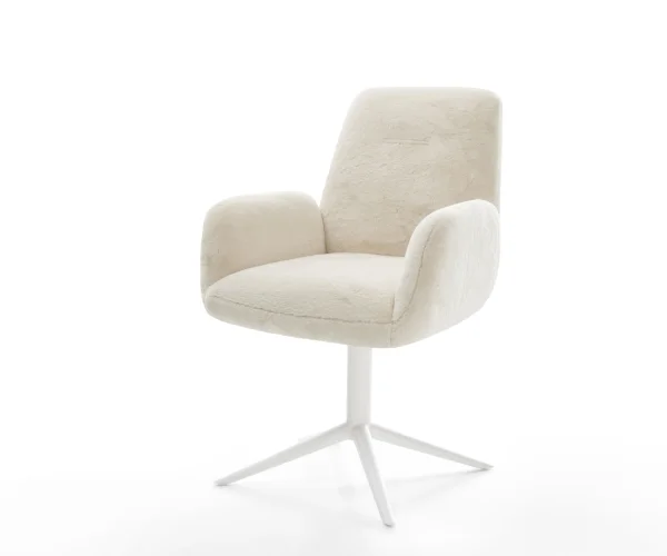 Chaise-pivotante Zoa-Flex peluche crème-blanc pied de chaise 4 branches blanc pivotement sur 360° fonction bascule resorts ensachés