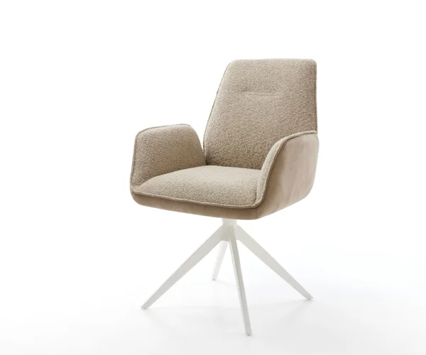 Chaise-pivotante Zoa-Flex tissu mixte couleur boue pied croisé large blanc pivotement sur 360° fonction bascule ressorts ensachés