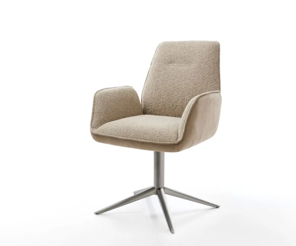 Chaise-pivotante Zoa-Flex tissu mixte couleur boue pied de chaise 4 branches acier inoxydable brossé pivotement sur 360° fonction bascule ressorts ensachés