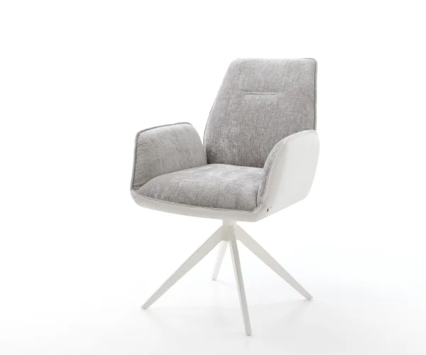 Chaise-pivotante Zoa-Flex tissu mixte cuir de vache blanc-gris argenté pied croisé large blanc pivotement sur 360° fonction bascule ressorts ensachés