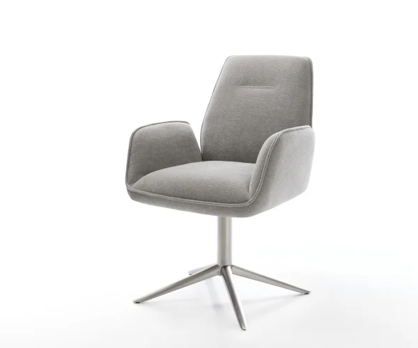 Chaise-pivotante Zoa-Flex tissu structuré doux gris pied de chaise 4 branches acier inoxydable pivotement sur 360° fonction bascule resorts ensachés