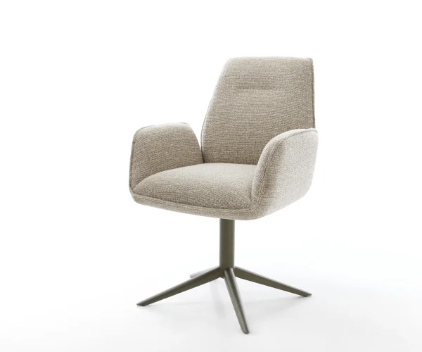 Chaise-pivotante Zoa-Flex tissu tissé doux beige pied de chaise 4 branches aspect titane pivotement sur 360° fonction bascule resorts ensachés