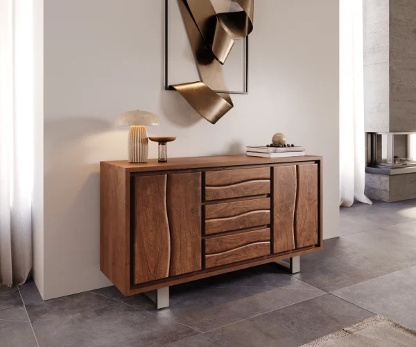 Commode Live-Edge 147 cm acacia marron 3 tiroirs 2 portes