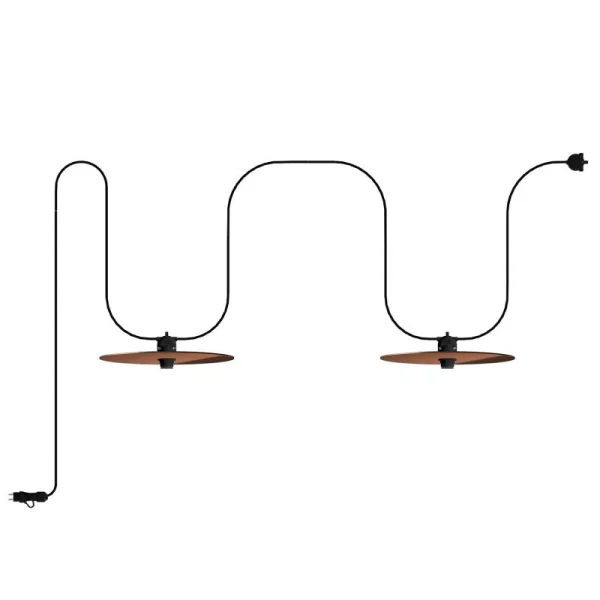 Creative Cables Eiva Ellepì - guirlande lumineuse portable - longueur totale de 5,6 mètres - 2 prises E27 avec support de câble en silicone - IP65 - noir et cuivre
