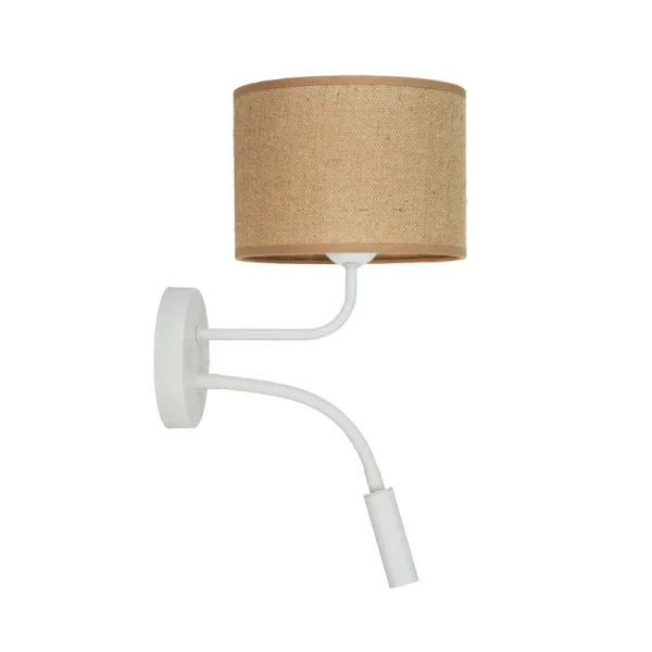 Duolla - Applique murale en jute textile marron/blanc avec lampe de lecture
