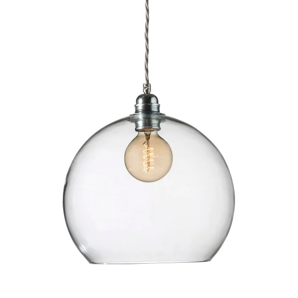 EBB & FLOW Lampe à suspension Rowan L, Ø 28 cm transparent avec cordon argenté