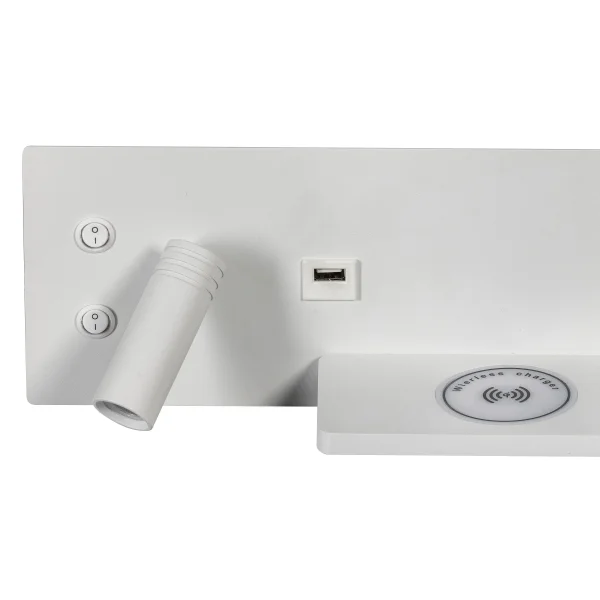 ETH Nighty Left - applique murale avec double interrupteur et chargeur USB et sans fil - 30 x 12 cm - 7W LED inclus - blanc