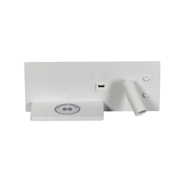 ETH Nighty Right - applique murale avec double interrupteur et chargeur USB et sans fil - 30 x 12 cm - 7W LED inclus - blanc