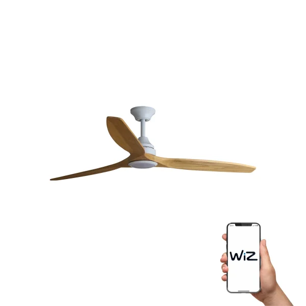 Faro Alo Wiz - ventilateur de plafond intelligent avec éclairage et télécommande - Ø 152 cm - blanc et bois clair