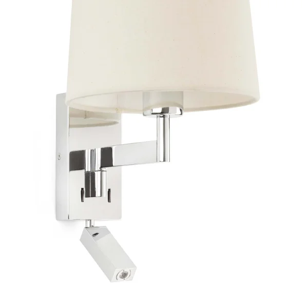 Faro Artis - applique murale avec interrupteur - 21,5 x 19 x 16 cm - 1W LED inclus - beige et chrome