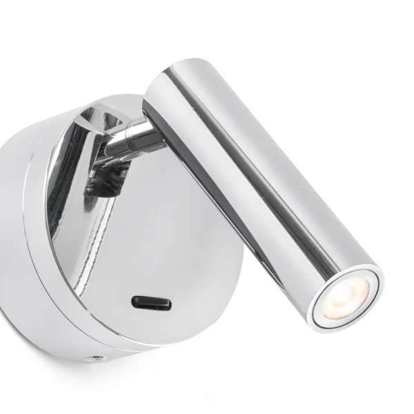 Faro Boc - applique murale avec interrupteur - 8,5 x 11 x 17 cm - 3W LED inclus - chrome brillant