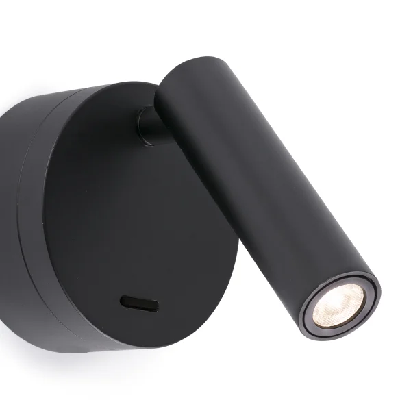 Faro Boc - applique murale avec interrupteur - 8,5 x 11 x 17 cm - 3W LED inclus - noir mat