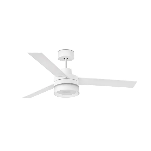 Faro Ice - ventilateur de plafond avec lumière, haut-parleur et télécommande - Ø 132 cm - 15W LED inclus - blanc et marron clair