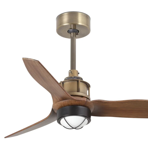 Faro Just Fan XS - ventilateur de plafond avec lumière et télécommande - Ø 81 cm - 17W LED inclus - brun foncé et laiton antique