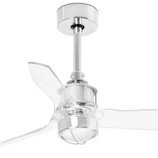 Faro Just Fan XS - ventilateur de plafond avec lumière et télécommande - Ø 81 cm - 17W LED inclus - chrome et transparent