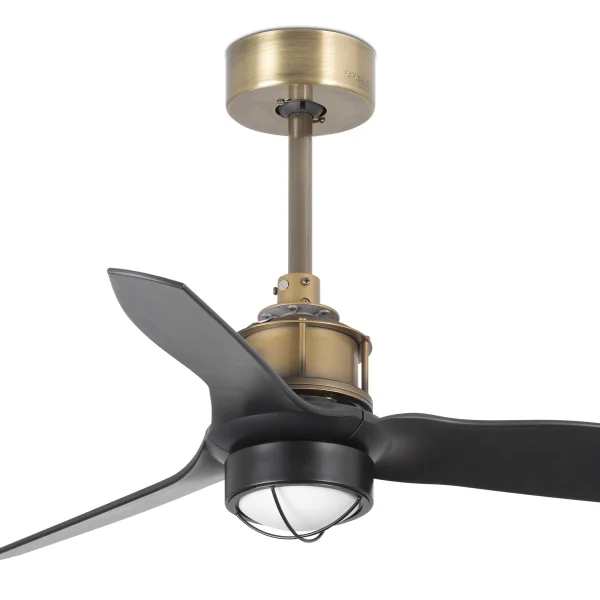 Faro Just Fan XS - ventilateur de plafond avec lumière et télécommande - Ø 81 cm - 17W LED inclus - noir mat et laiton antique