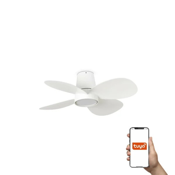 Faro Klover S Tuya Smart - ventilateur de plafond intelligent avec lumière et télécommande - Ø 80 x 22,3 cm - blanc mat