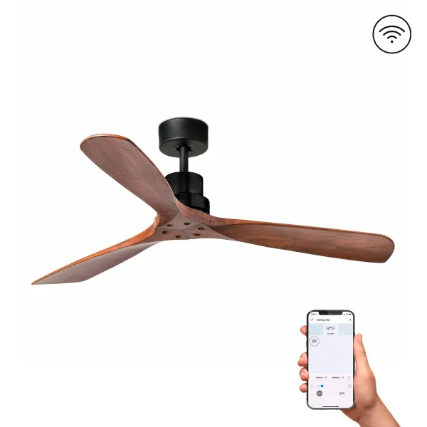 Faro Lantau L - ventilateur de plafond - Ø 132cm - incl. télécommande - Ventilateur intelligent Tuya - bois et noir