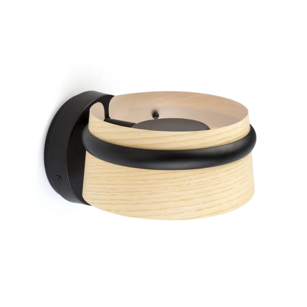 Faro Loop - applique murale - 19 x 24 x 13 cm - 6W LED dimmable inclus - marron et noir - Bois de frêne
