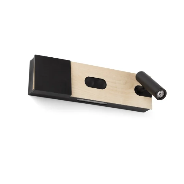 Faro Magos Maple - applique murale avec chargeur sans fil - 30 x 15 x 8 cm - noir & bois