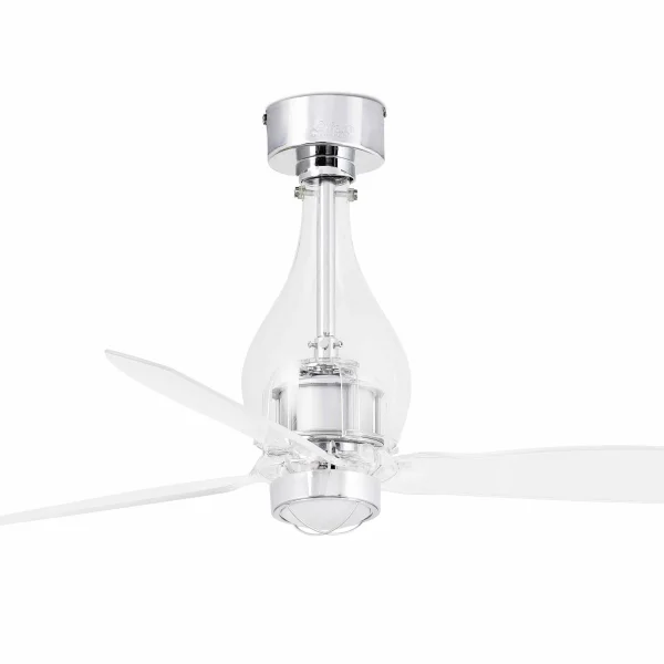 Faro Mini Eterfan - ventilateur de plafond avec lumière et télécommande - Ø 128 cm - 17W LED inclus - chrome et transparent