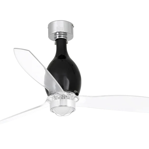 Faro Mini Eterfan - ventilateur de plafond avec lumière et télécommande - Ø 128 cm - 17W LED inclus - noir mat et transparent