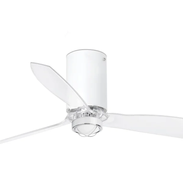Faro Mini Tube - ventilateur de plafond avec lumière et télécommande - Ø 128 cm - 17W LED inclus - blanc mat et transparent