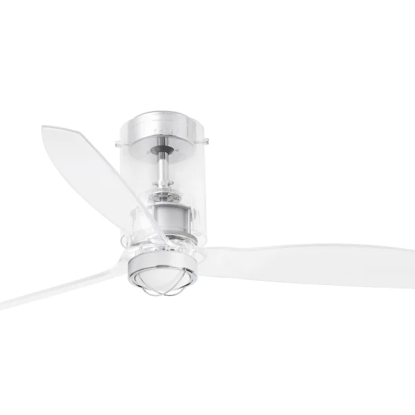Faro Mini Tube - ventilateur de plafond avec lumière et télécommande - Ø 128 cm - 17W LED inclus - chrome et transparent