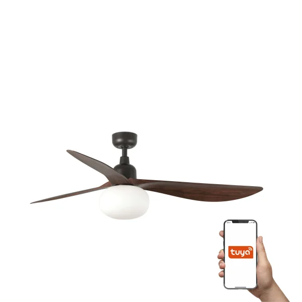 Faro Outwood L Tuya Smart - ventilateur de plafond avec lumière et télécommande - Ø 150 cm x 43 cm - IP44 - marron foncé et noyer foncé