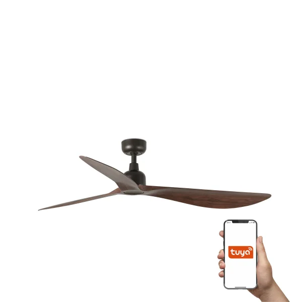 Faro Outwood L Tuya Smart - ventilateur de plafond - Ø 150 cm - IP44 - marron foncé et noyer foncé