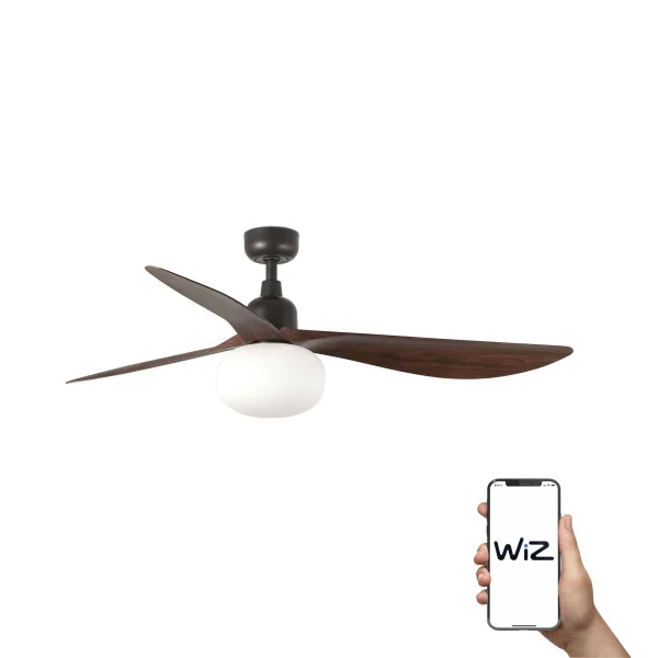 Faro Outwood L Wiz Smart - ventilateur de plafond avec lumière et télécommande - Ø 150 cm x 43 cm - IP44 - marron foncé et noyer foncé