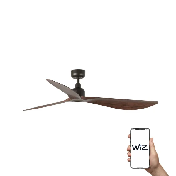 Faro Outwood L Wiz Smart - ventilateur de plafond - Ø 150 cm - IP44 - marron foncé et noyer foncé