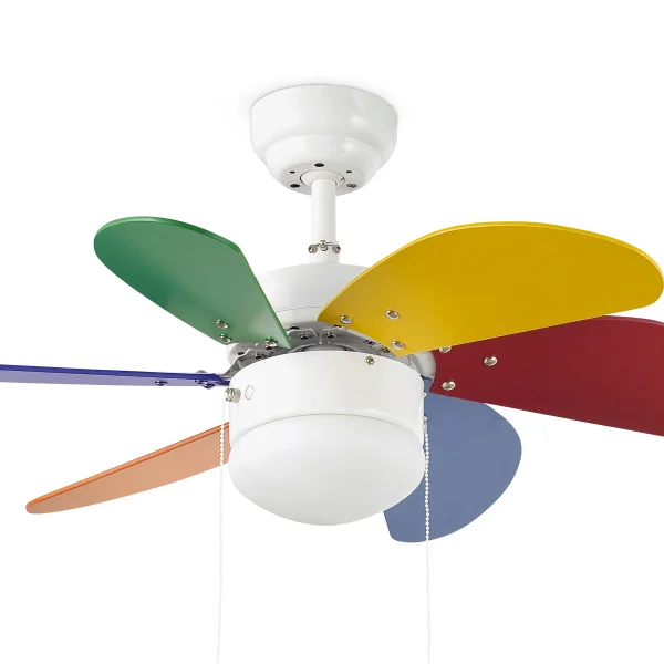 Faro Palao - ventilateur de plafond avec lumière et interrupteur à tirette - Ø 81 cm - blanc et multicolore