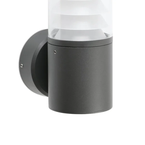 Faro Plim - applique murale - 9 x 13,5 x 25 cm - 10W LED inclus - IP65 - gris foncé avec verre transparent