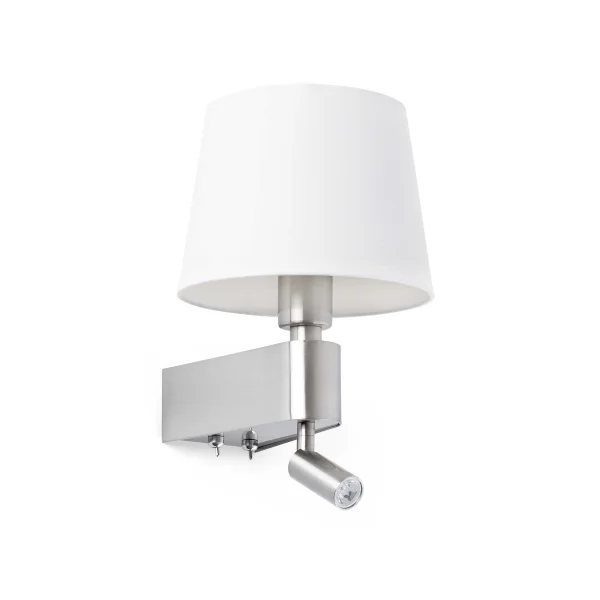 Faro Room - applique murale avec interrupteur - 20 x 22,5 x 29 cm - 3W LED inclus - blanc et nickel satiné